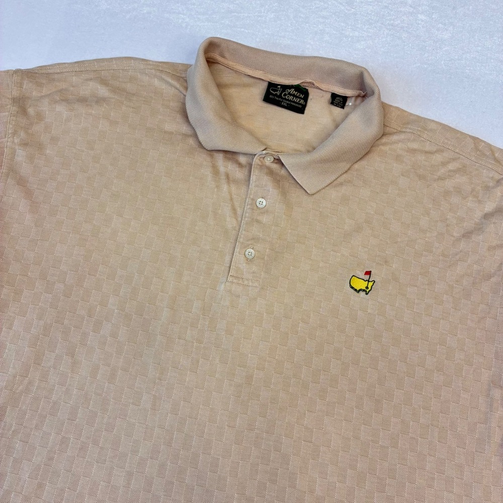 Amen Corner Masters Polo Shirt Mens XXL Tan Checkered Cotton Golf Short Sleeve